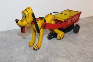 DISNEY 50er LINEMAL "PLUTO PULLING CART" LITHOGRAPHIERTES BLECH REIBUNGSSPIELZEUG - Bild 1 von 10