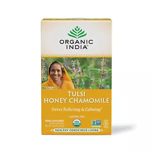 Organic India Tulsi Honey Chamomile Herbal Tea - Stress Relieving & Calming, Imm - Picture 1 of 7