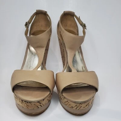 Tacones Charles By Charles David Nude Corcho Cuña Tirantes Plataformas Talla 10 Foto 1 de 4