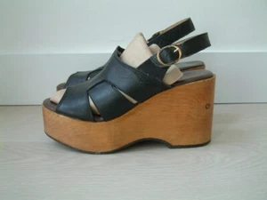 70er JAHRE PLATEAUSCHUHE..UK 4..SPORT MÄDCHEN VON DOLCIS..HOLZ & LEDER..WIGAN..DISCO - Bild 1 von 12