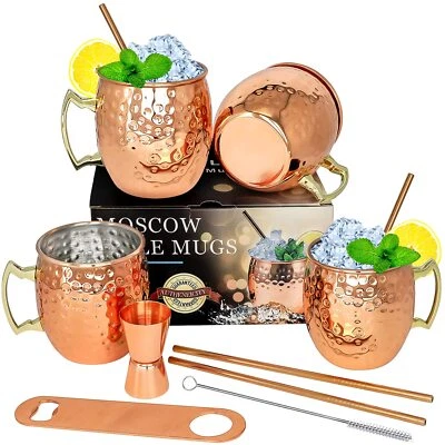 Tazas de cobre Moscow Mule - Juego de 4 tazas de acero inoxidable chapadas en cobre 18 oz para... Foto 1 de 4