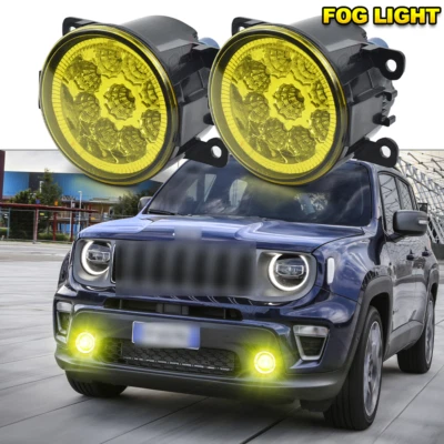 Pair LED Front Bumper Yellow Fog Lights Lamp Bulbs For 2015-2018 Jeep Renegade - Image 1 of 4