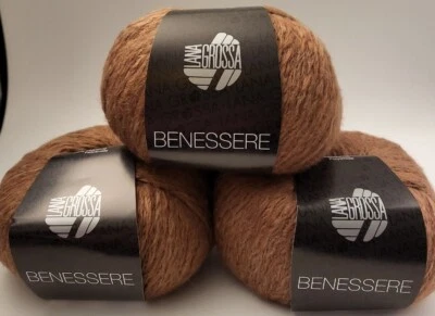 3 SKEINS/BALLS OF LANA GROSSA BENESSERE YARN COLOR #023 MEDIUM BROWN ALPACA BLD - Image 1 of 4