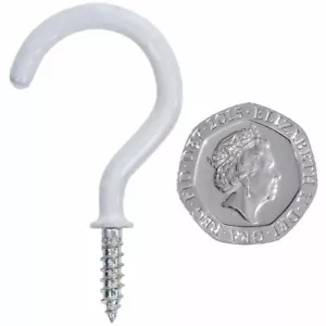 10er PACK WEISS UNGESCHULTERT 32mm TASSENHAKEN KUNSTSTOFF Küche zum Einschrauben Becher Klammer Schlaufe - Bild 1 von 1