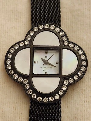 Charles Hubert Paris Ladies Watch #6840-bm White Dial Swarovski Crystal Bezel - Image 1 of 4