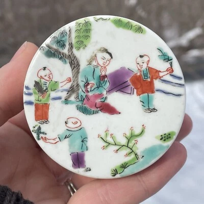 Selo de pasta de porcelana chinês antigo final Qing - Era da República caixa miniatura rosa - Imagem 1 de 4