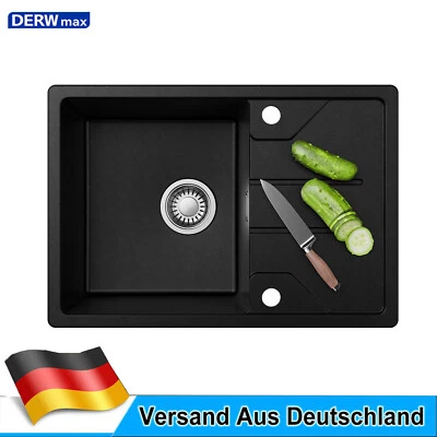 DERW MAX Granitspüle Spülbecken Einbauspüle Küchenspüle Schwarz 65 x 45 cm Waschbecken