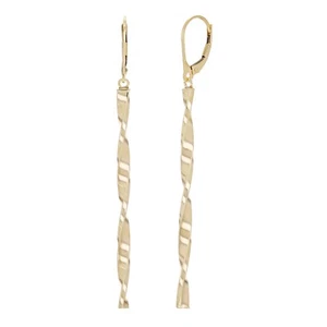 Italian 14k Yellow Gold Twisted Bar Dangle Drop Earrings 1.75" 3.5mm 2 grams - Picture 1 of 5