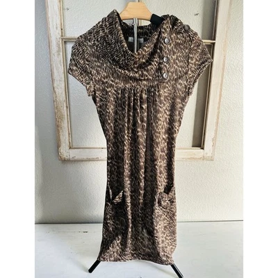 Speechless animal print dress Short Sleeve Medium Cowl Neckline Button Shoulder - Image 1 of 4