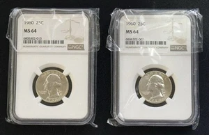 1960 Washington Silver Quarter 25c - NGC GRADED MS64- LOT OF TWO COINS - Picture 1 of 2