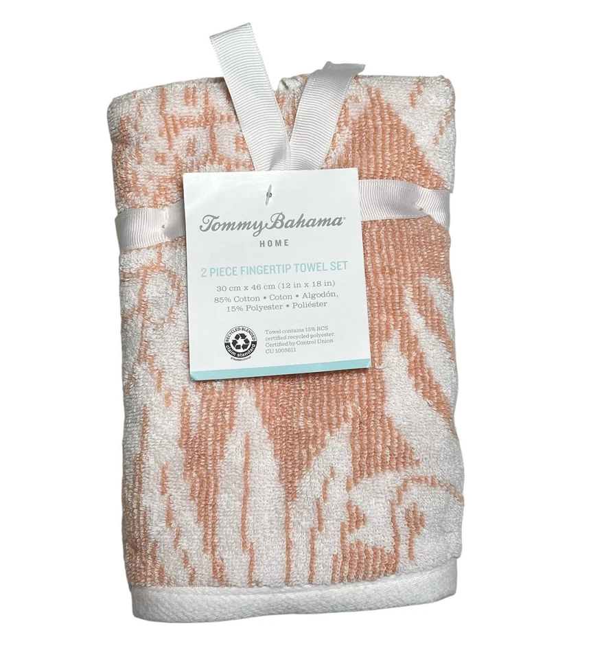 Tommy Bahama Juego de 2 Toallas Dedo Naranja Coral y Blanco Tropical Floral NUEVO Foto 1 de 4