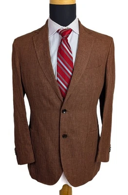 Abrigo deportivo Pal Zileri marrón óxido lino puro italiano parche bolsillo 40S Foto 1 de 4