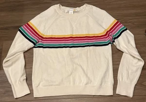 C&C California Cream Colorful Stripe Lightweight Pullover Crew Neck Sweater Sz M - Picture 1 of 8