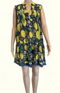 Damen KaraKum Fit & Flare Midi M-L Kleid Sommer Gelb Grün Zitronen Print - Bild 1 von 10