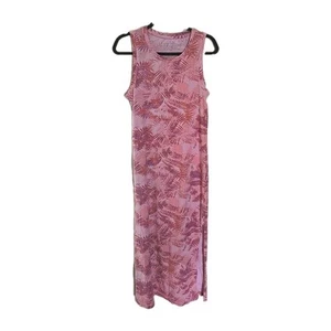 Eddie Bauer Maxi Dress Sleeveless Pink Tropical Floral Womans Size Medium Cruise - Picture 1 of 4