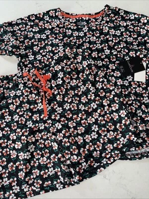 Cuddl Duds Short Sleeve Sleep Bermuda Shorts Set Tropical XS Black Ditsy NWT - Image 1 of 3