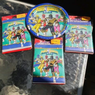 Platos de papel vintage 1996 Saban Power Rangers ZEO y 3 paquetes de invitaciones nuevos Foto 1 de 4