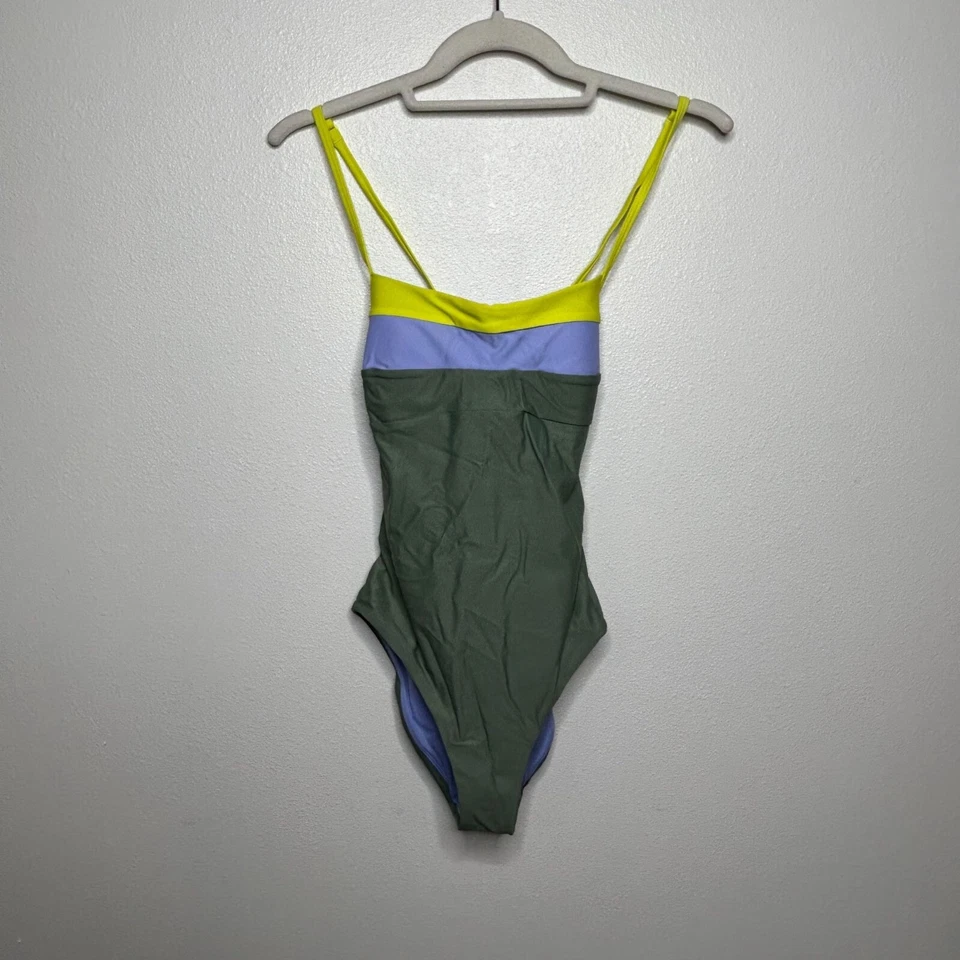 Prana Green Color Block Lurisa One Piece Strappy Swimsuit