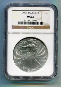 American Silver Eagle 2001 NGC como nuevo 69 marca marrón calidad premium ms69 pq - Imagen 1 de 2