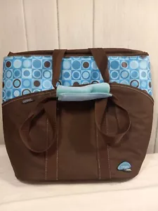 Raya By Thermos Insulated Bag Brown Lunch Box Blue Circles Zipper Closure Strap - Picture 1 of 13