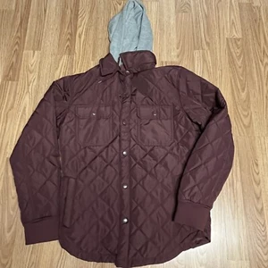 Arizona Jeans Mens Hooded Jacket Sz M Cranberry Red Snap Closure Quilted - Picture 1 of 12