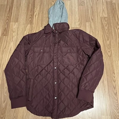 Arizona Jeans Mens Hooded Jacket Sz M Cranberry Red Snap Closure Quilted  - Image 1 of 4