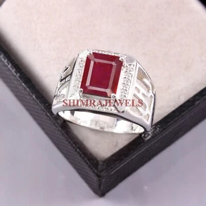 Heizbar Rubin Edelstein Mit 18K Weiß Vergoldet Silber Herren Ring #158 - Bild 1 von 9