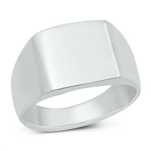 Square Signet Ring Sterling Silver 925 High Polished Face Height 12 mm Size 11 Foto 1 de 1