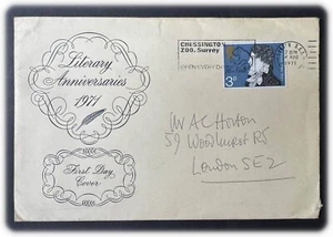 UK - 1971 - Literary Anniversaries - on FDC - Chessington Zoo Duplex - Picture 1 of 2
