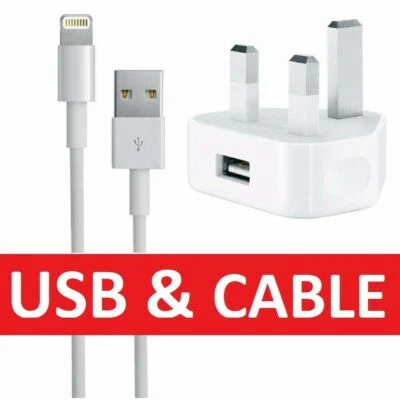 New Charger Plug & USB Cable Lead For iPhone 5 6 6+ 7 7+ 8 8+ X XR XS 5SE iPad 3 - Image 1 of 3