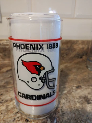 VINTAGE PHOENIX CARDINALS 1980'S NFL MOBIL OIL PROMOTION 16oz GLASS TUMBLER Cover