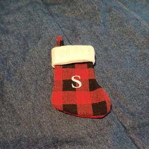 *NWOT* Mini Buffalo Plaid Christmas Stocking Red/Black - Initial S - Picture 1 of 2
