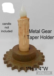 Primitive Rusty Gear Taper Candle Holder New by Wt Collection - Imagen 1 de 1