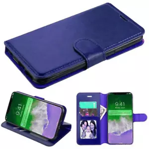 Leather Flip Wallet Protective Phone Case For iPhone 13 Pro Max 6.7" DARK BLUE - Picture 1 of 2
