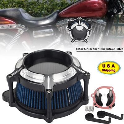 CNC Cut Air Cleaner Intake Blue Filter For Harley Electra Glide Softail FXSTD Foto 1 de 4