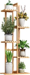 BMOSU Bamboo Plant Stand For Indoor Outdoor Plants Corner Shelf Natural - Picture 1 of 8
