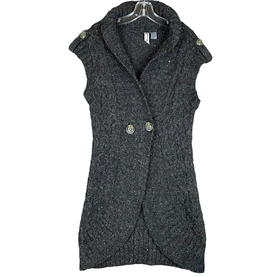 Suéter boho sin mangas gris negro cárdigan túnica charreteras BKE Hebilla para mujer M Foto 1 de 4