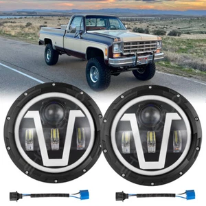 Pair 7" Inch Round LED Headlights For Chevy K10 K20 Pickup Suburban 1961-1980 - Picture 1 of 21