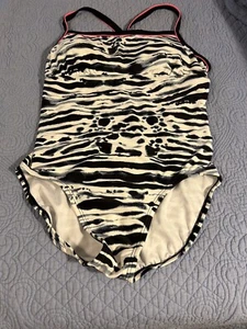 Nike Girl’s Black White Printed Powerback One Piece Sport Swimsuit - Picture 1 of 13