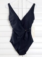 GOTTEX NWT $168 More Coverage Black Wrap One Piece Bathing Swimsuit Size US 8