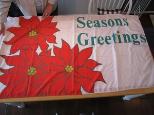SCHÖNE 3 X 5 Fuß "JAHRESZEITEN GRÜSSE"" FLAGGE oder BANNER WEISS mit roten Weihnachtsstern - Bild 1 von 4