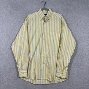Ermenegildo Zegna Mens Button Up Shirt Size L Yellow Stripe Career Party Preppy - Picture 1 of 9