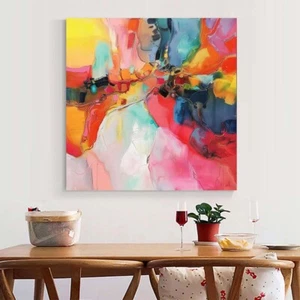 Pintura al óleo pintada a mano roja abstracta contemporánea lienzo grande arte de pared azul - Imagen 1 de 4