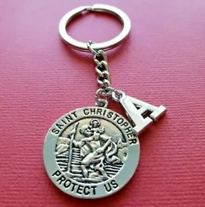 St Christopher Keyring Saint and Initial Letter A to Z Keychain personalise gift - Picture 1 of 38