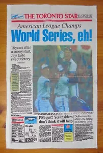 Toronto Star Titelseite Textil Replik Blue Jays World Series 1992 Souvenir - Bild 1 von 1