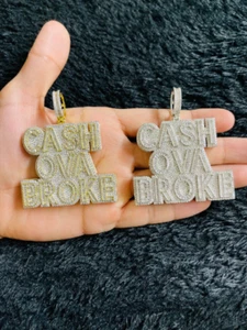 14k Gold Finish Cash Ova gebrochen simuliert CZ Hip Hop Anhänger mit Kette - Bild 1 von 3