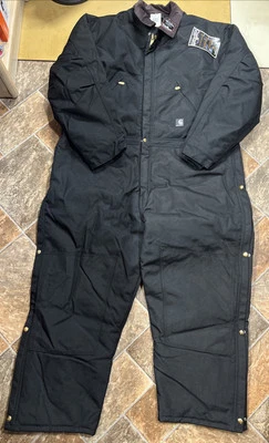 Vintage Carhartt Arctic Quilt Lined Extremes Coveralls & Snap On Hood NOS BLK 52 - Image 1 of 4