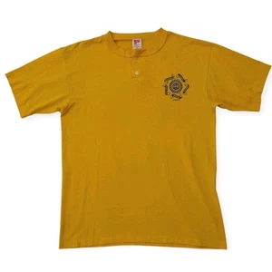 Camisa Henley Vintage Años 90 Hombres XL/L Amarilla Puntada Única UAW Local 863 Union Auto - Imagen 1 de 10