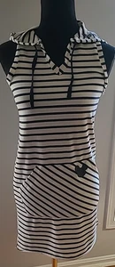 Neu ohne Etikett Disney Mickey Junk Food ärmellose Tunika Hoodie Kleid weiß blau Streifen XS - Bild 1 von 9