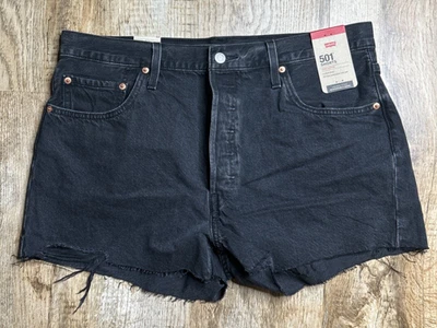 Levi’s 501 Shorts Size 34 High Rise Black Denim Button Fly Raw Hem - Image 1 of 4